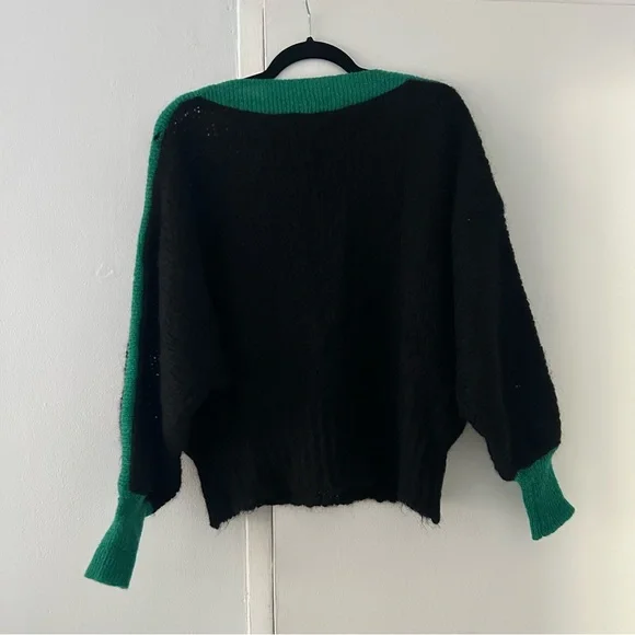 THIERRY MUGLER Vintage Back and Green Boatneck Sweater sz 42 / US 6 - Picture 3 of 14